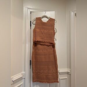 House of Harlow 1960 Terracotta Crochet Two-Piece Skirt Set NWT